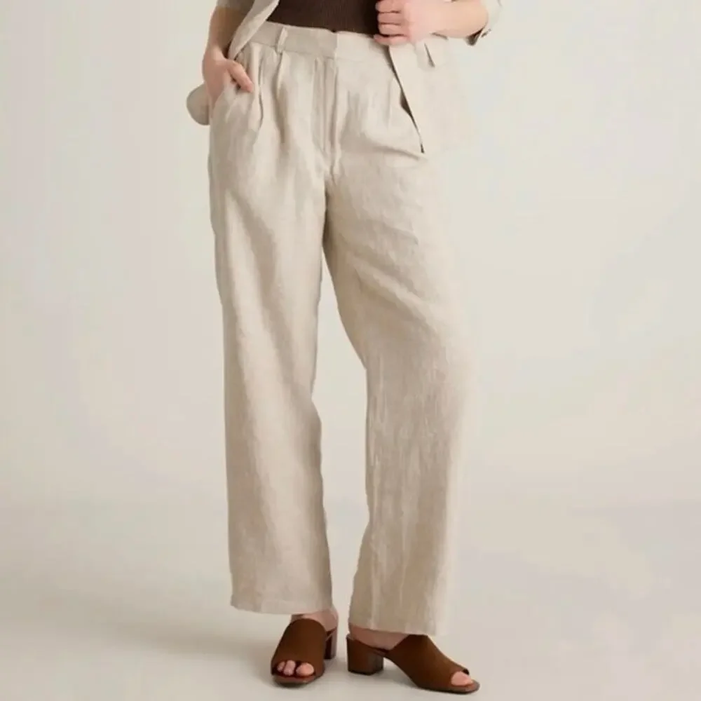 Quince 100% European Linen Pleated Trousers Pants Plus Size 16 Flax Minimalist